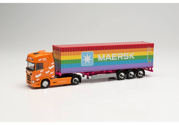 Scania CR 20 HD Container-Sattelzug "HCL Logistics/40 ft. Maersk Rainbow" (Herpa 314695)
